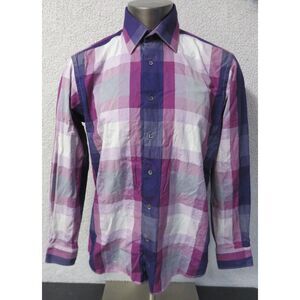 Mens Bugatchi Uomo Long Sleeve Button Front Shirt Size L Classic Fit Purple Flip